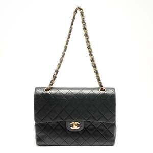 CHANEL No. 1 1989-1991 Lambskin Double Flap Matelasse 25cm Shoulder Bag in Black